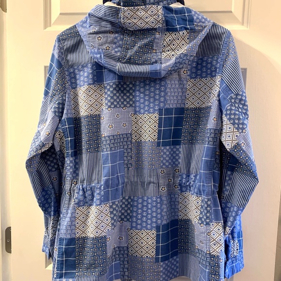 Lands End Hooded Cargo Jacket Blue Patchwork Medium Petite - Picture 4 of 14